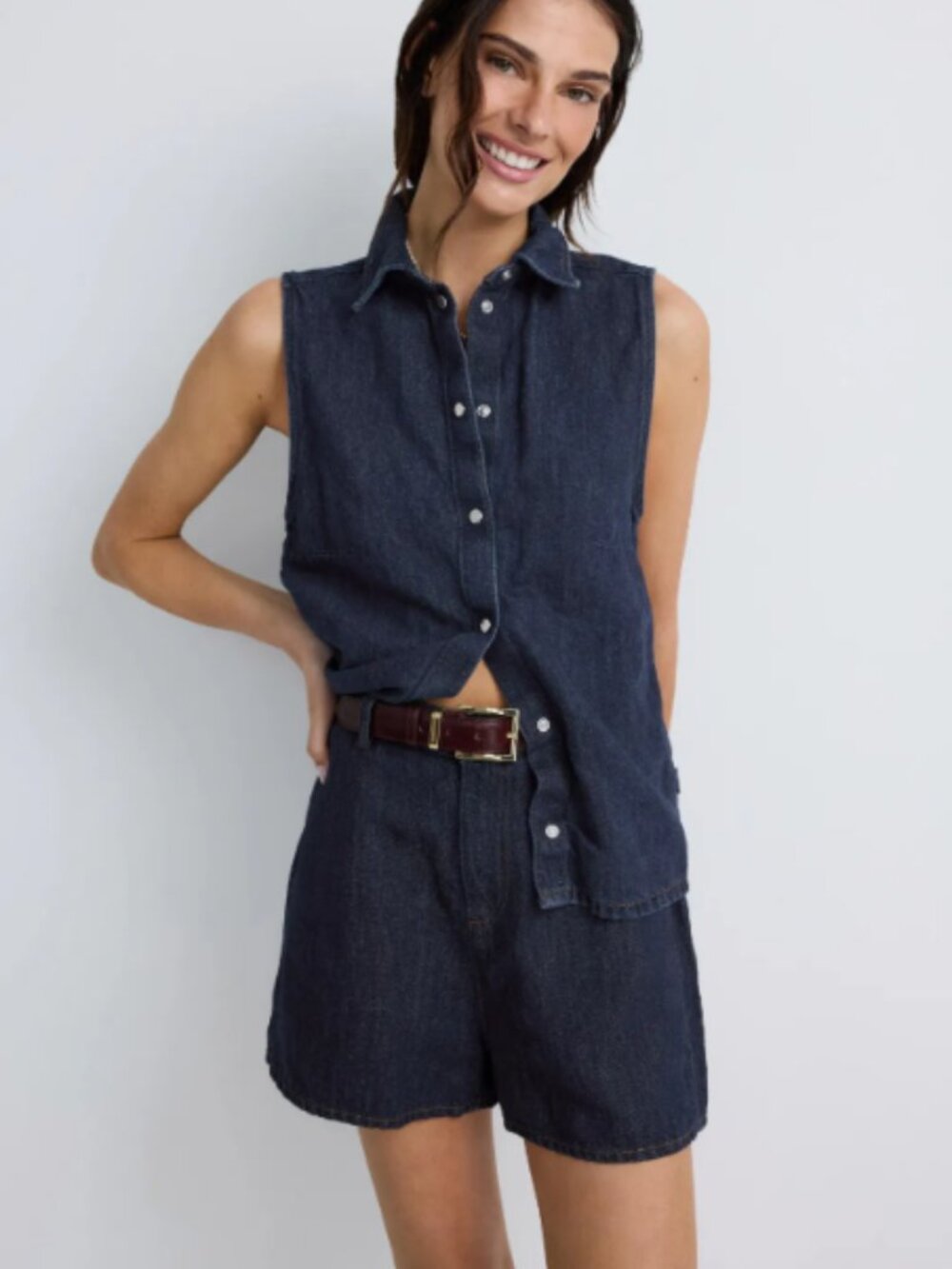 RTR-246 7 For All Mankind Denim Sleeveless Collared Shirt
